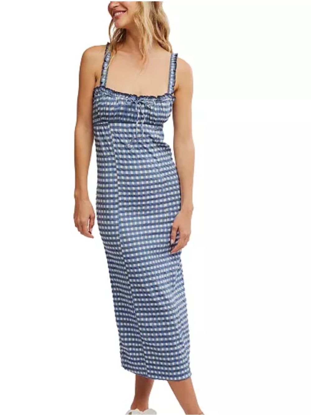 Free People Lucinda Blue Gingham Midi Dress - Women's